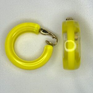 Bright Yellow Lucite Hoop clip on Earrings